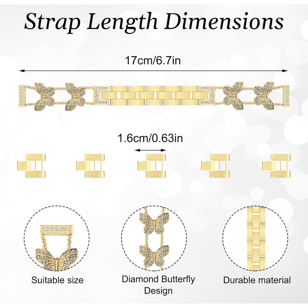 Gold Butterfly Bling Band for Garmin Lily 2 Classic Active 14mm Diamond Strap - Picture 5 of 6